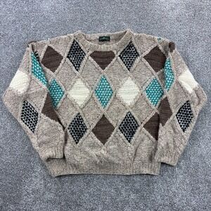Vintage Boundary Waters Sweater Mens M Diamonds Chunky Knit Argyle Shetland Wool